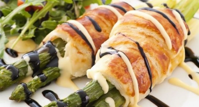 Pastry-Wrapped Asparagus With A Delicate Balsamic Dipping Sauce