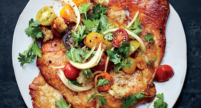 Impress Those Guests With A Crispy Chicken Breast Topped With A Garlic Tomato Panzanella