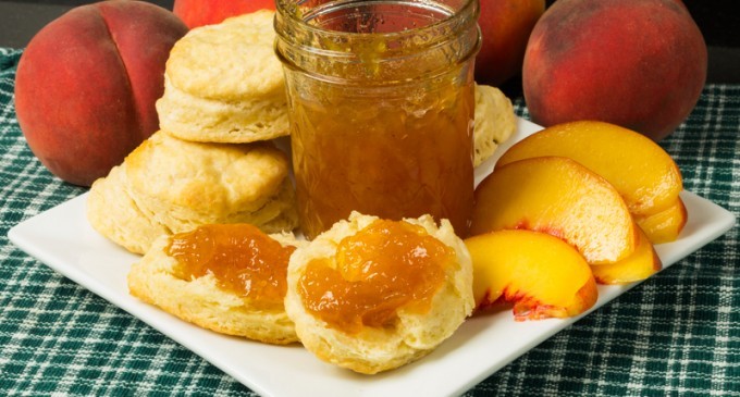 Fresh Country Style Peach Biscuits With A Side Of Homemade Peach Jam