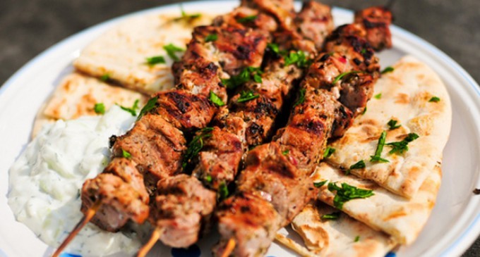 Greek Inspired: Pork Souvlaki With Warm Pita & A Homemade Tzatziki Sauce