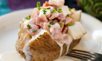 Hearty & Filling Baked Tater Recipe: Turkey, Ham & Swiss Style!
