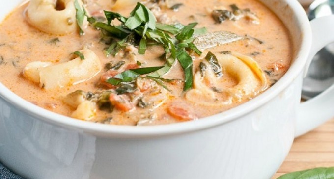 A Comforting Classic: Creamy Chicken Sausage, Tomato & Tortellini Soup!