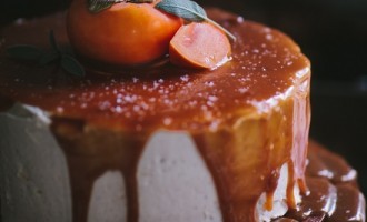 Persimmon Cake With Brown Butter Icing & Salted Creme Fraiche Caramel