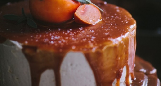 Persimmon Cake With Brown Butter Icing & Salted Creme Fraiche Caramel