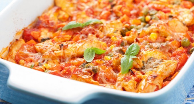 All Of Your Favorites Inside One Hearty Casserole: Buffalo Chicken, Cheese & Roasted Potatoes