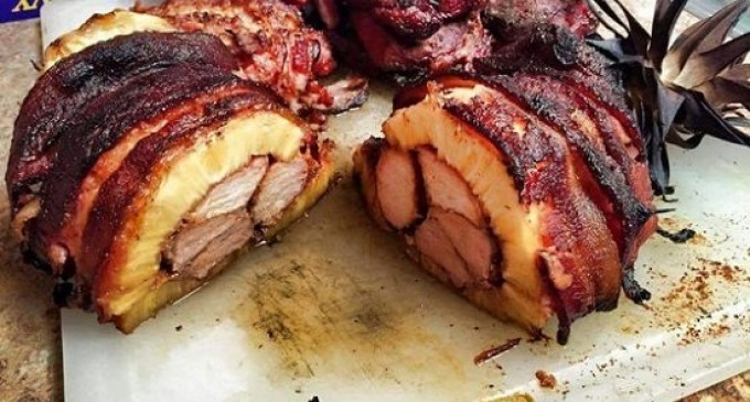 Whole Pineapple Stuffed With Pork & Then Wrapped In Bacon: Wow… Was This Good!
