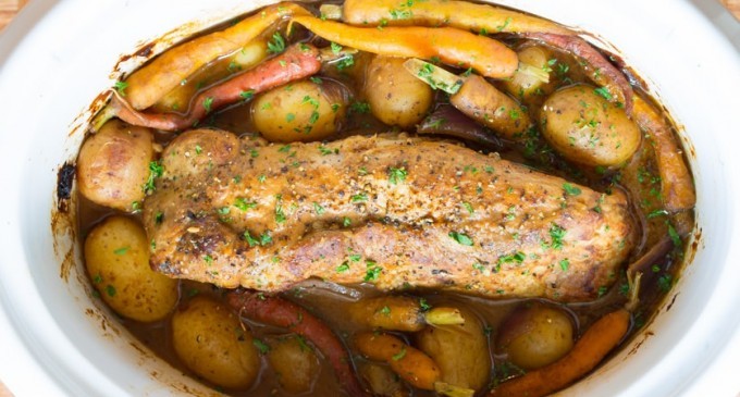 This Easy Breezy Pork Loin With Veggies Is Made In The Crockpot & The Surprise Ingredient Is Genius!