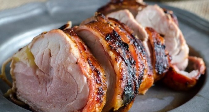 This Pork Tenderloin Recipe Just Got A Crispy Upgrade With Bacon & A Delicious Savory Glaze