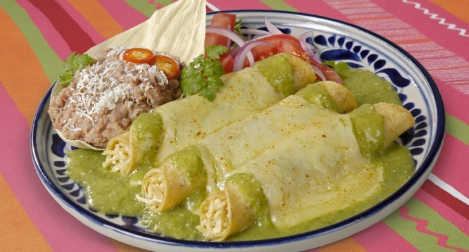 These Enchilada’s With A Spicy Green Chili Sauce Might Look Traditional But We’ve Added Something Different