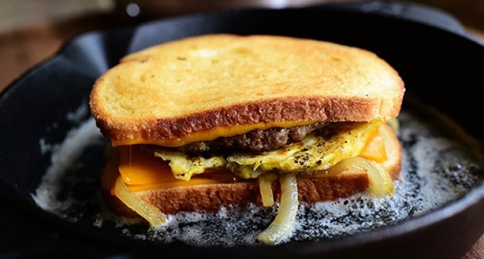 This Breakfast Patty Melt Has A Secret Ingredient Baked Right Inside Which Makes It Even More Delicious