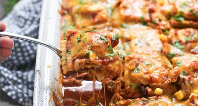 This Chicken Enchilada Ravioli Bake Combines Two Classics And It’s Unbelievable!