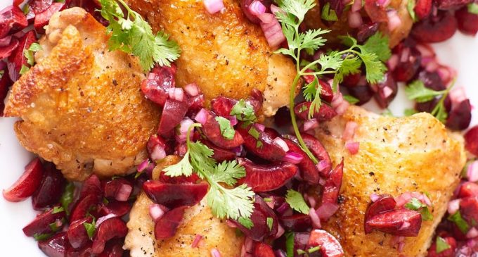 Crispy Chicken Thighs With a Fresh Cherry Salsa