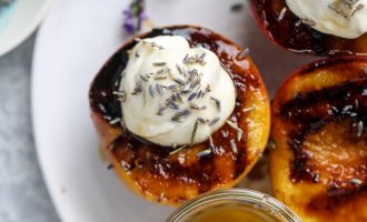 Lavender Whipped Ricotta Over Grilled Peaches