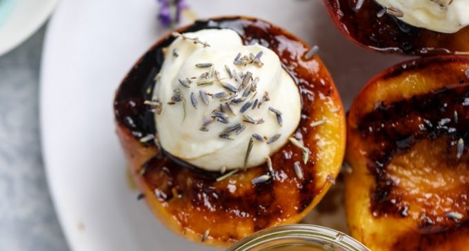 Lavender Whipped Ricotta Over Grilled Peaches