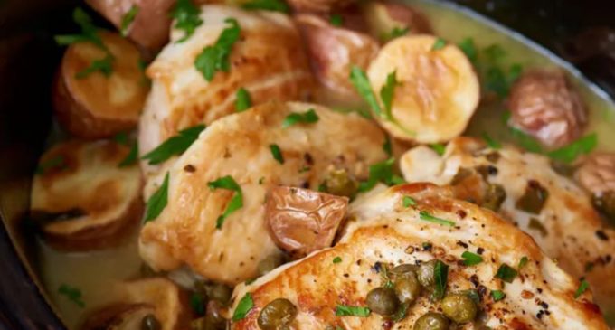 Our Favorite Weeknight Dinner: Slow Cooker Chicken Piccata With Roasted Potatoes