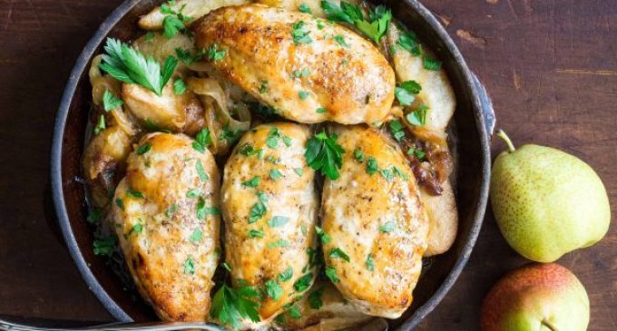 Maple-Glazed Chicken with Caramelized Onions and Pears