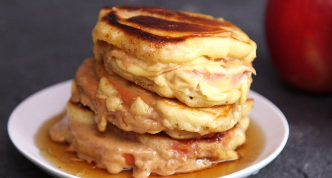 Peanut Butter Apple-Stuffed Pancakes