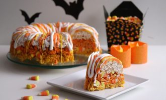 Candy Corn Krispie Cake Will Make Any Halloween Party Festive
